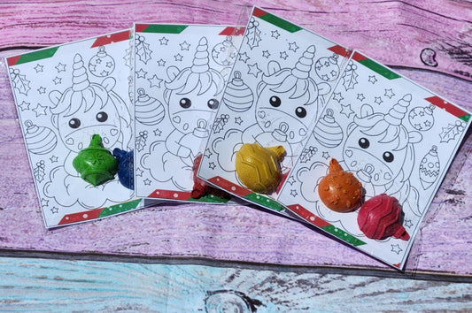 Unicorn Ornament Crayons & Christmas Tree Coloring Kit: Holiday Party Favors