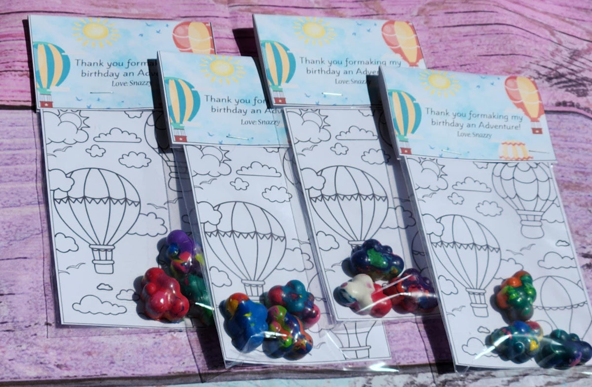 Hot Air Balloon Coloring Kits | Up, Up & Away Birthday Party Favors | Adventure Party Gifts | Crayon Sets for Kids | Travel-Themed Party