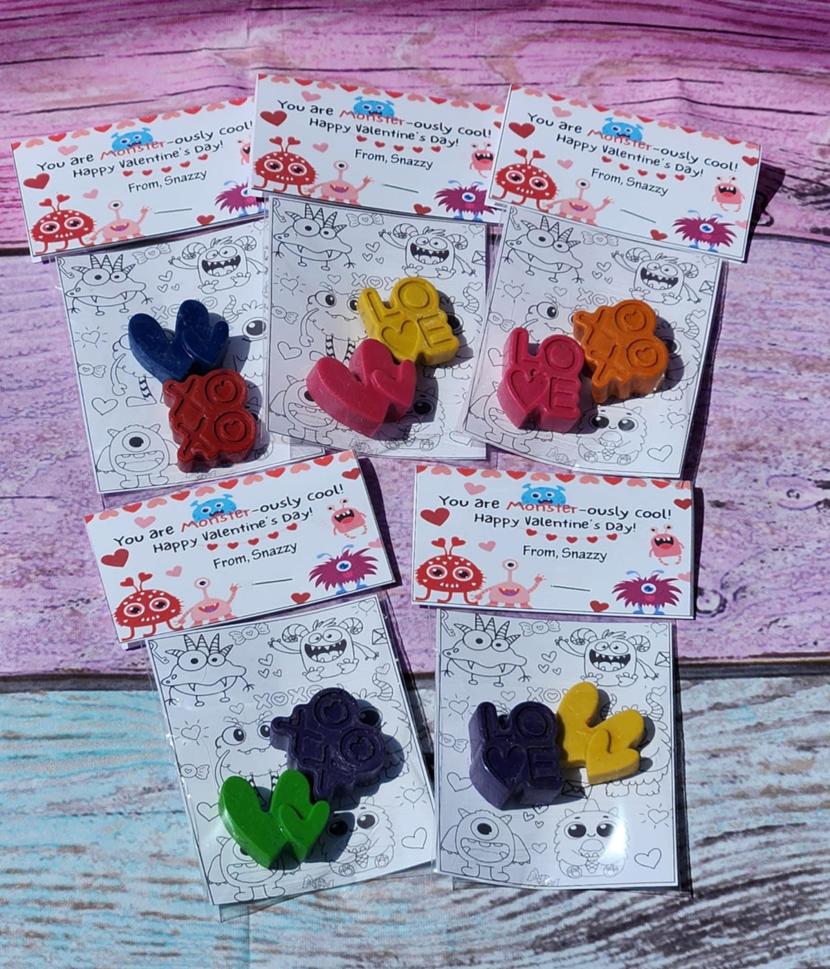 Monsters Valentine's Day Crayons with Coloring Kit | Silly Monster Class Favors | Non-Candy Valentines for Kids