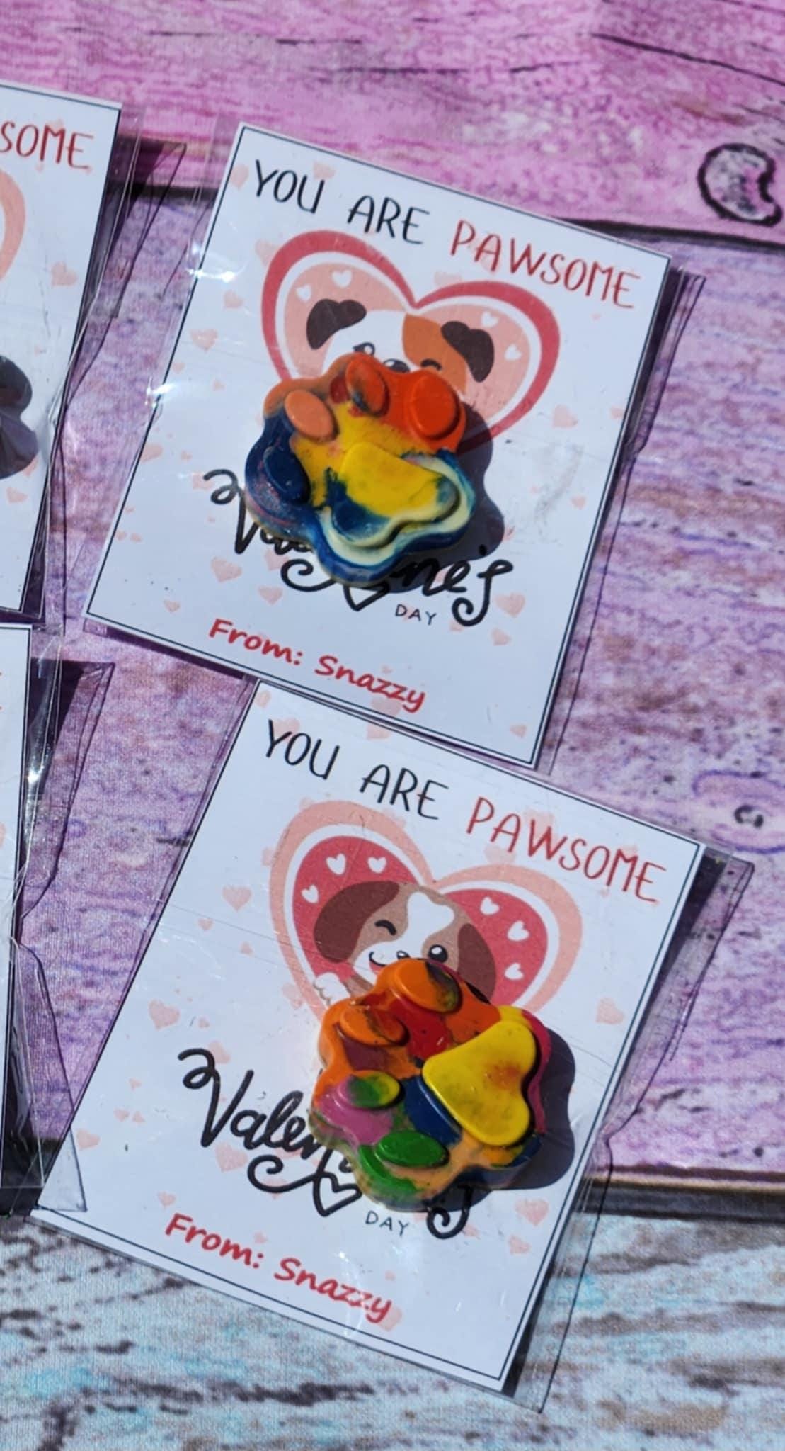 Personalized Valentine's Day Cards with Dog Crayons | Non-Candy School Gifts for Kids | Dog Paw & Bone Crayons