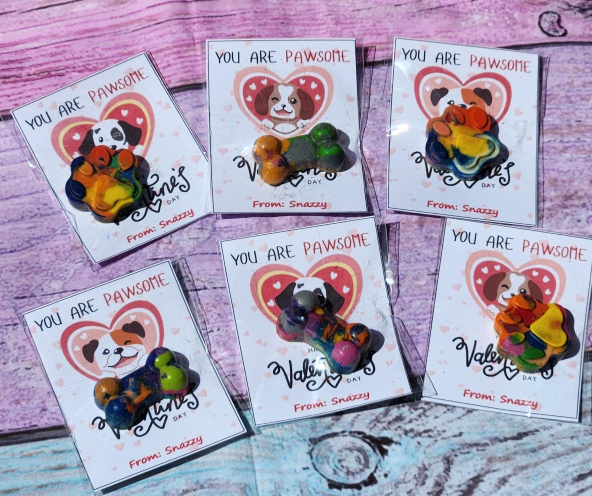Personalized Valentine's Day Cards with Dog Crayons | Non-Candy School Gifts for Kids | Dog Paw & Bone Crayons