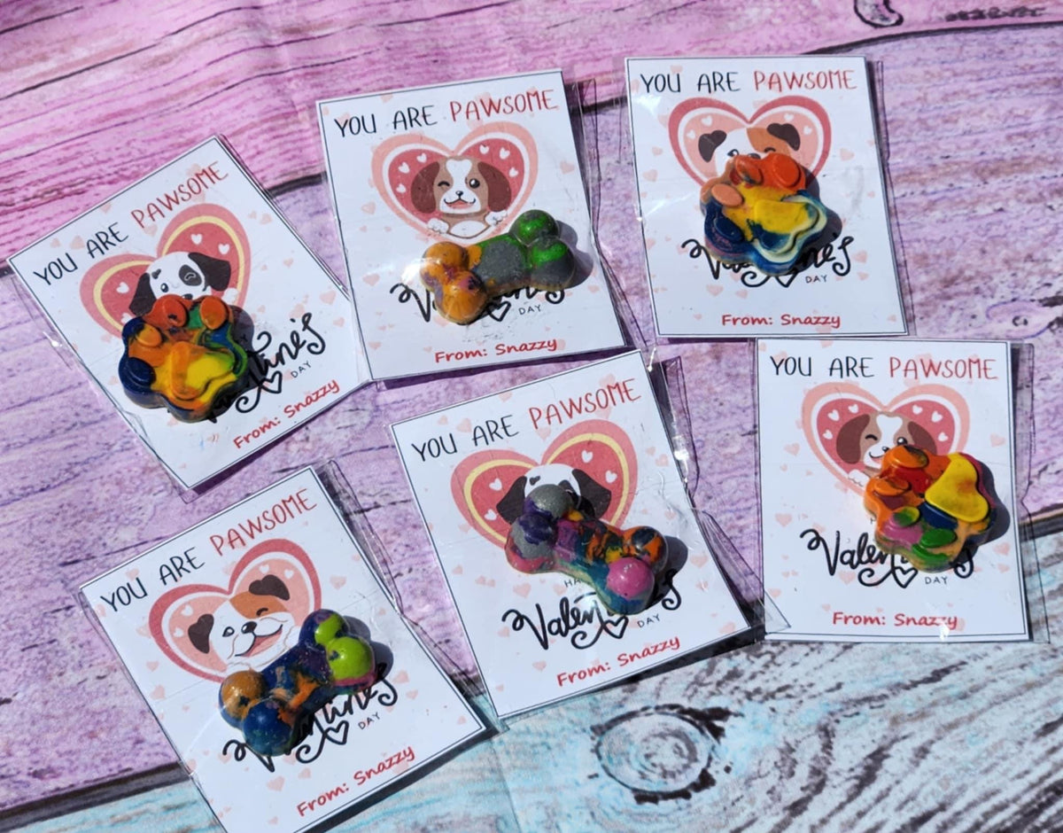 Personalized Valentine's Day Cards with Dog Crayons | Non-Candy School Gifts for Kids | Dog Paw & Bone Crayons