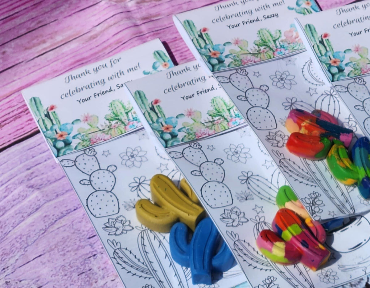 Cactus Coloring Kit with Crayons | Western Birthday Party Favor | Rodeo Theme Gift | Kids Party Fillers | Cactus Crayons