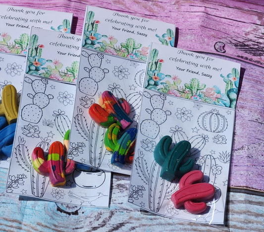 Cactus Coloring Kit with Crayons | Western Birthday Party Favor | Rodeo Theme Gift | Kids Party Fillers | Cactus Crayons