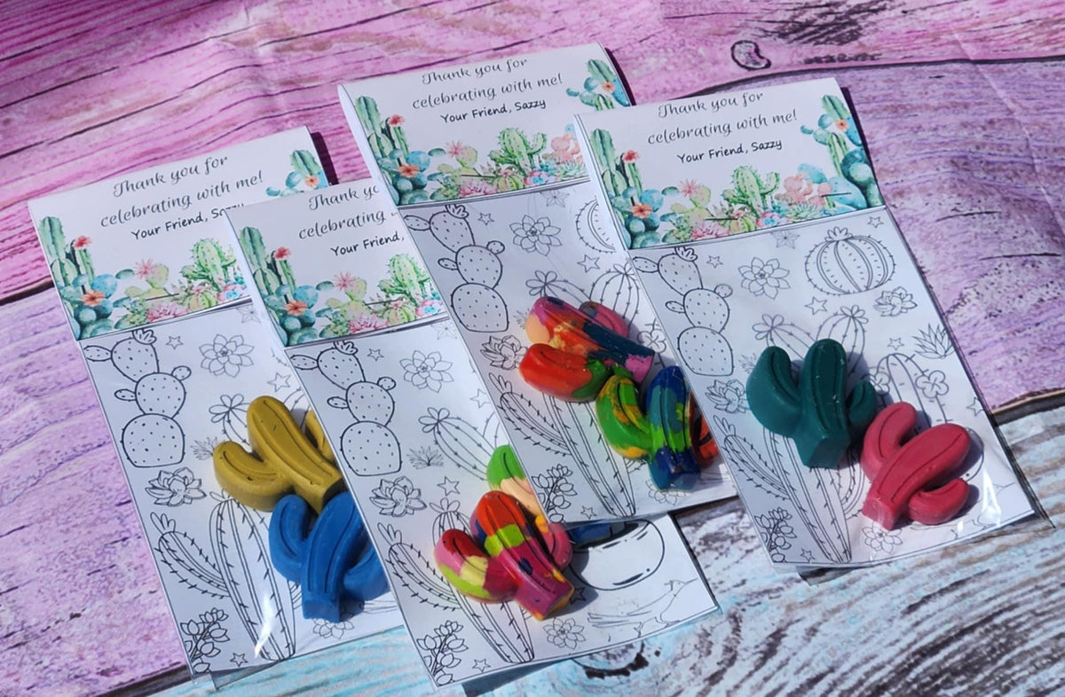 Cactus Coloring Kit with Crayons | Western Birthday Party Favor | Rodeo Theme Gift | Kids Party Fillers | Cactus Crayons