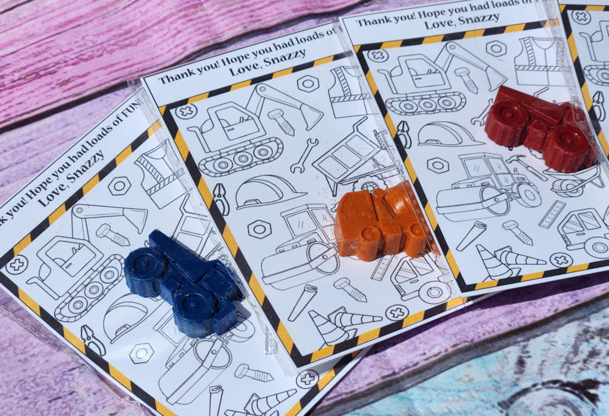 Construction Truck Crayons with Coloring Card | Editable Party Favor | Dump Truck Crayon Kit | Boys Birthday Gift | Non-Candy Treat