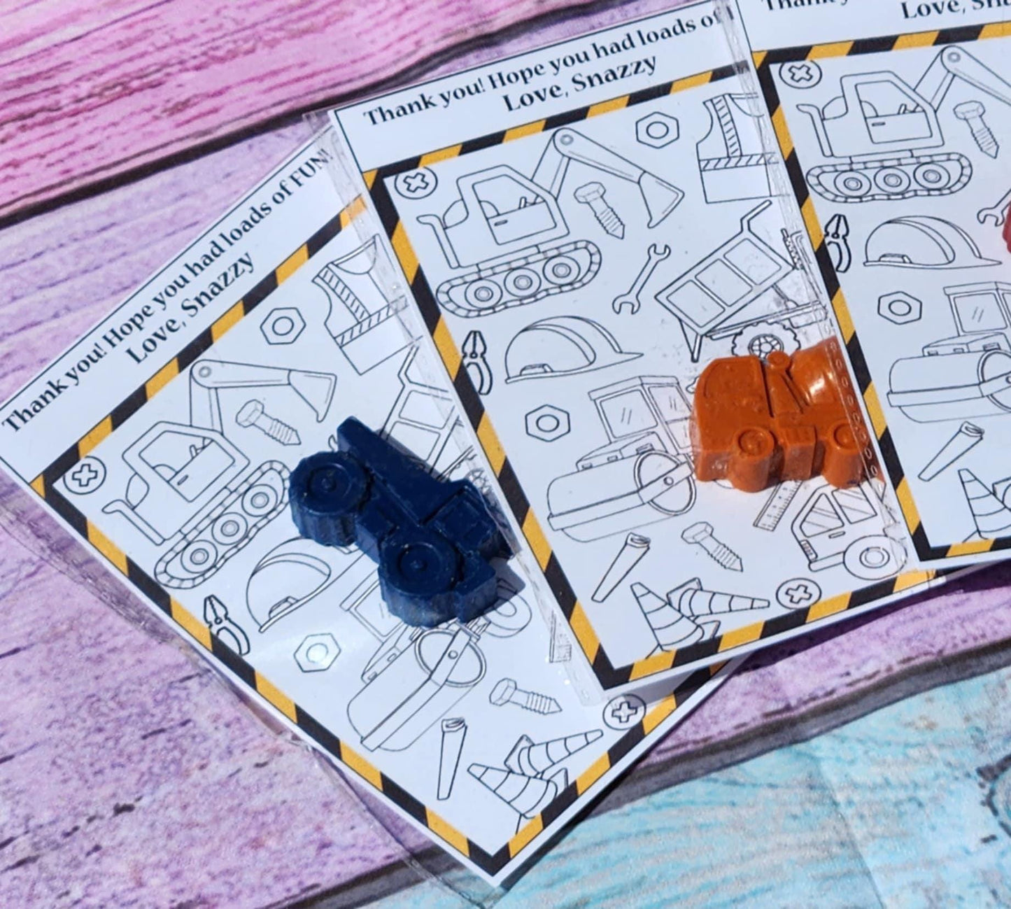 Construction Truck Crayons with Coloring Card | Editable Party Favor | Dump Truck Crayon Kit | Boys Birthday Gift | Non-Candy Treat