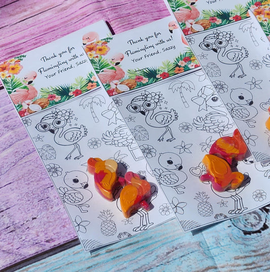 Flamingo Coloring Kit | Flamingo Crayons Party Favor | Tropical Birthday Gift | Custom Name Option | Summer Kids Party Bag Filler