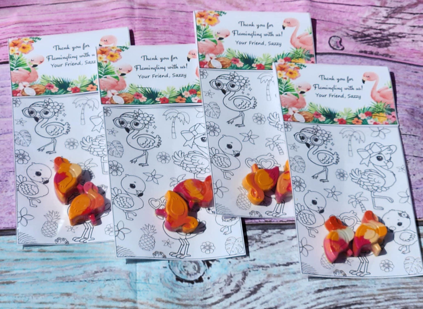 Flamingo Coloring Kit | Flamingo Crayons Party Favor | Tropical Birthday Gift | Custom Name Option | Summer Kids Party Bag Filler
