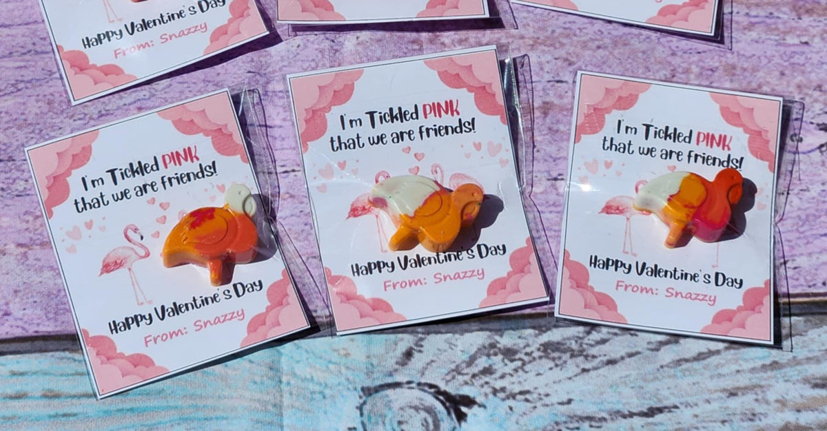 Personalized Flamingo Valentine's Day Cards with Crayon: Non-Candy Favor