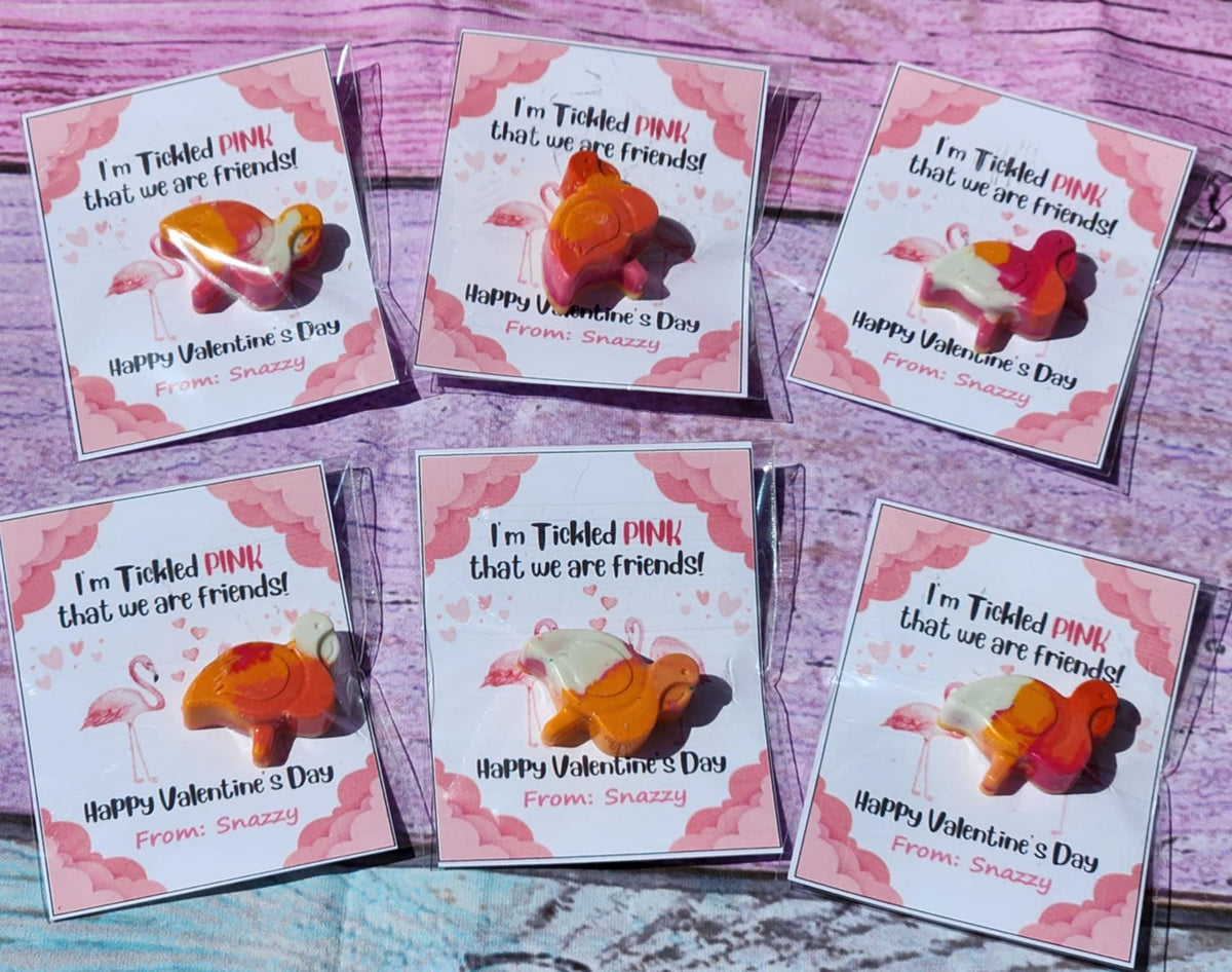 Personalized Flamingo Valentine's Day Cards with Crayon: Non-Candy Favor
