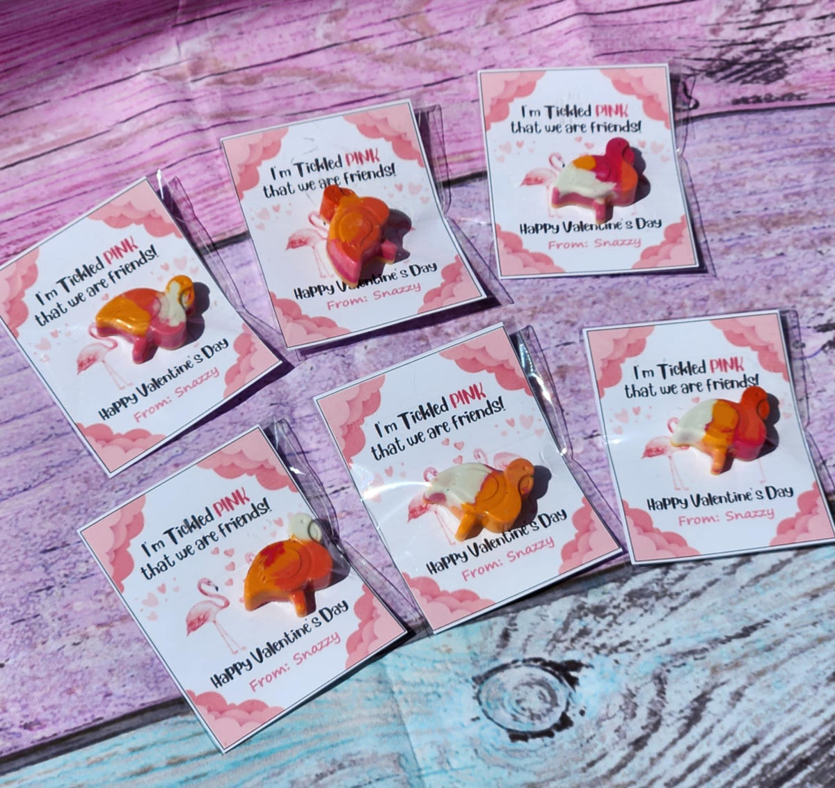 Personalized Flamingo Valentine's Day Cards with Crayon: Non-Candy Favor