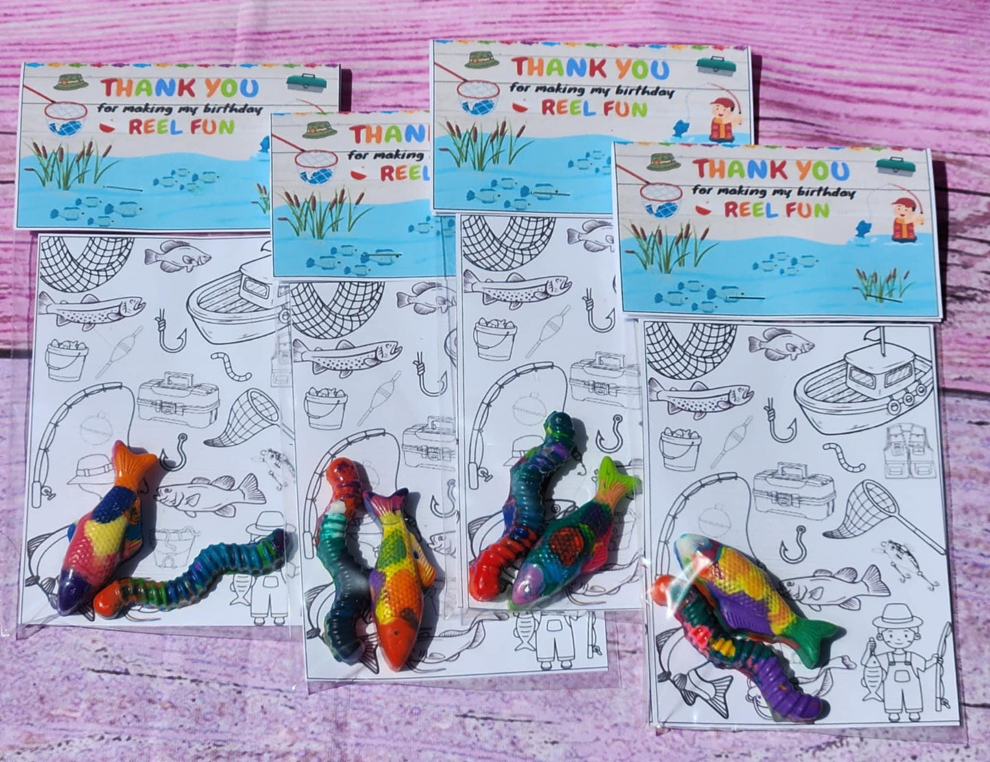 Fishing Party Favors – Fish & Worm Crayon Coloring Kits, Personalized Birthday Favors, Non-Toxic Crayons