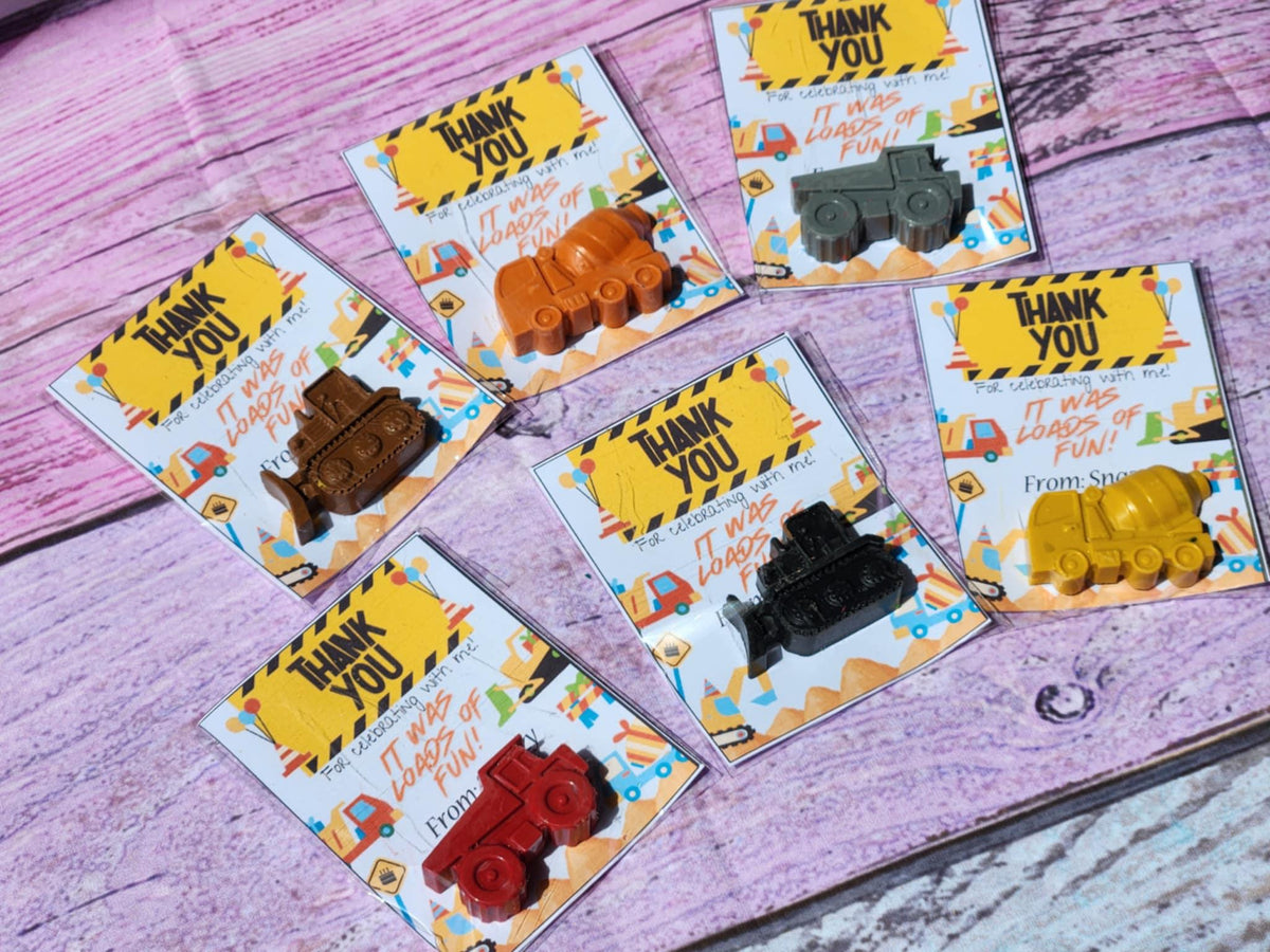 Construction Party Favors – Dump Truck Crayons | Birthday Party Gifts | Construction Themed Crayons - Personalized Cards