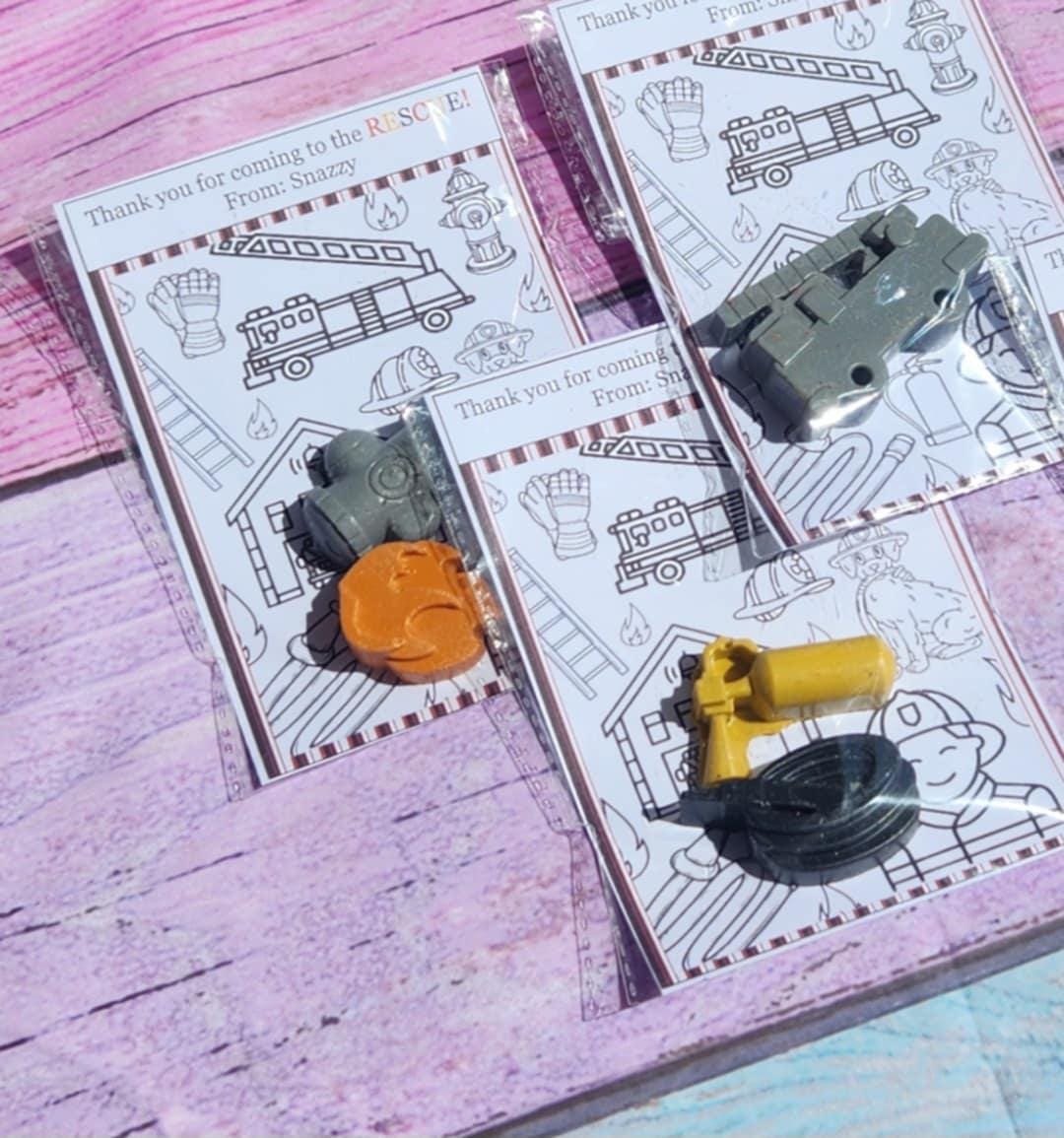 Firefighter Birthday Party Favors – Crayon Set & Coloring Card – Firetruck Party Favor – Kids Party Gift – Fire Truck Theme – Fun Activity