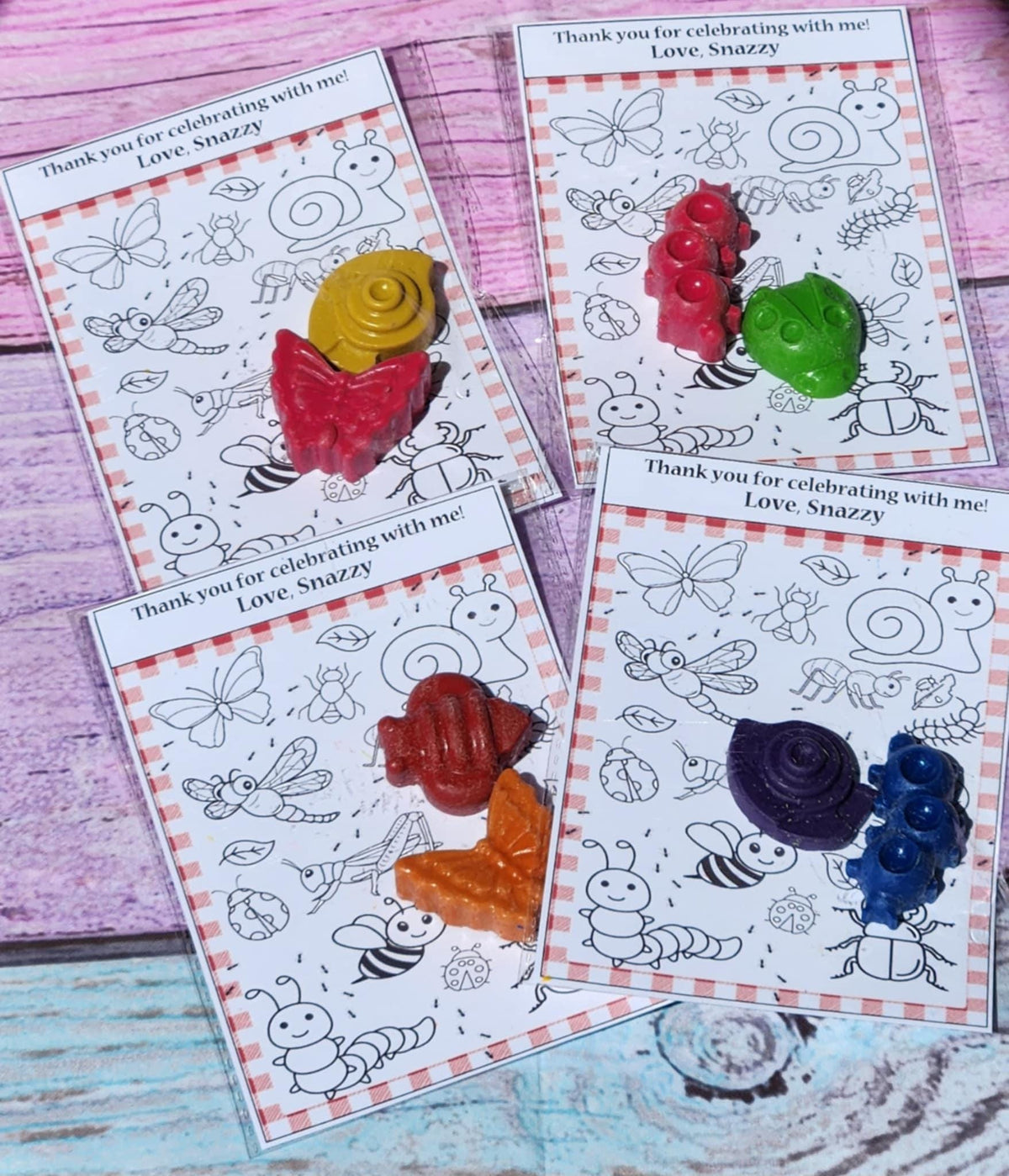 Bug Birthday Party Favors: Handmade Crayon Set with Coloring Card