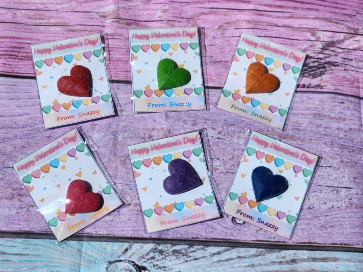 Conversation Heart Valentine Crayons with Card | Kids Valentines Day Favors | Classroom Handouts | Personalized Valentine Gifts