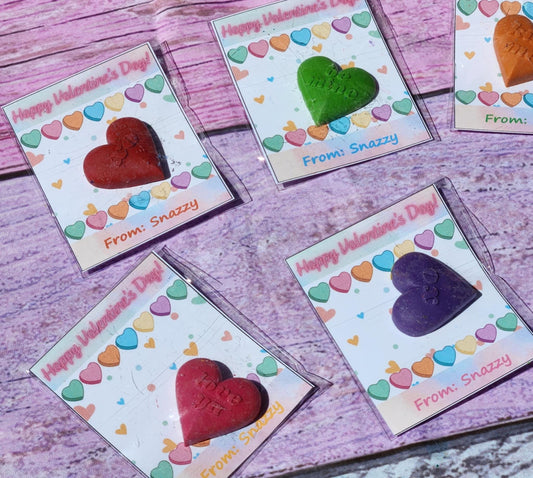 Conversation Heart Valentine Crayons with Card | Kids Valentines Day Favors | Classroom Handouts | Personalized Valentine Gifts