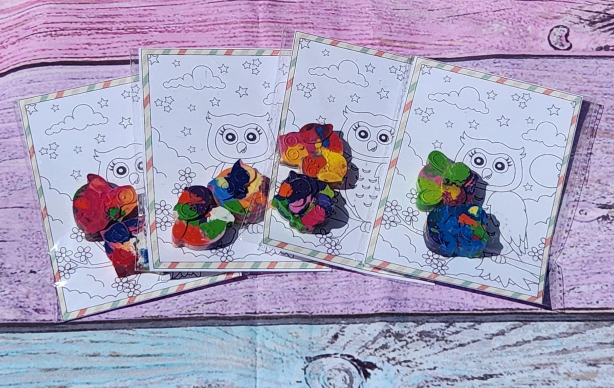 Owl Coloring Page with Crayon Kit: Woodland Party Favor
