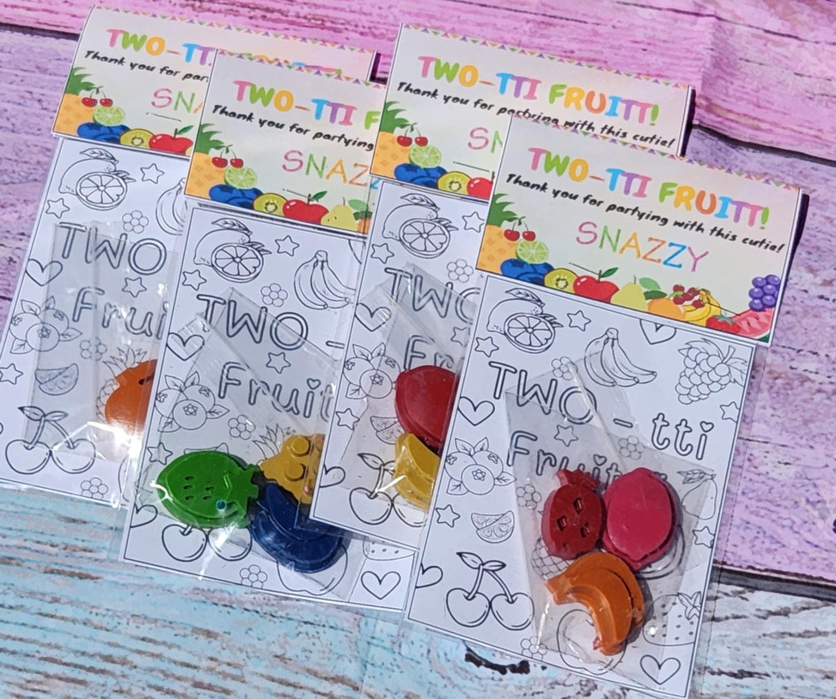 Twotti Fruitti Party Favor – Fruit Crayon Coloring Kit for Kids – Birthday Activity – 2nd Birthday Favor – Personalized Fruity Topper