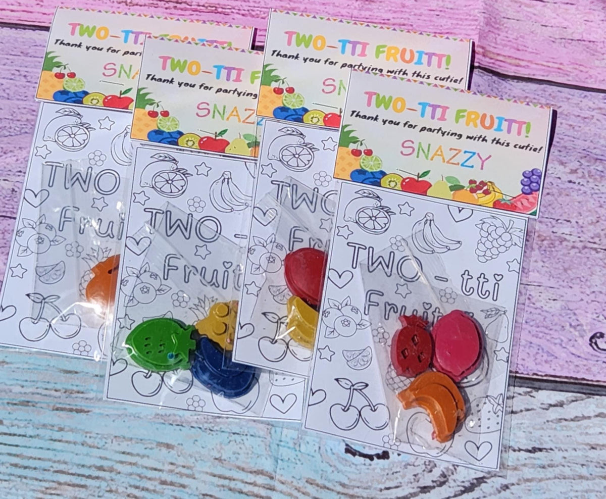 Twotti Fruitti Party Favor – Fruit Crayon Coloring Kit for Kids – Birthday Activity – 2nd Birthday Favor – Personalized Fruity Topper