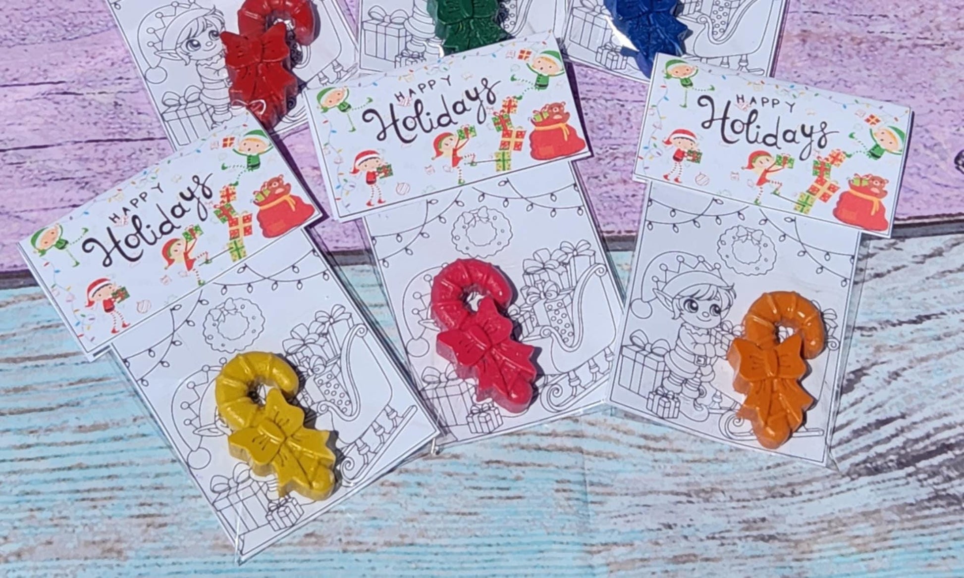 Elf Coloring Kit with Candy Cane Crayons – Christmas Party Favors – Elf Toy Shop Gifts – Holiday Classroom Handouts – Kids Crayon Set