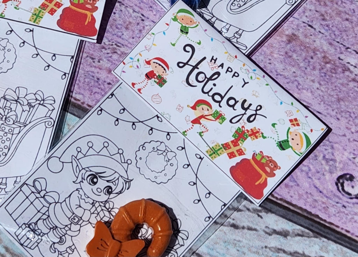 Elf Coloring Kit with Candy Cane Crayons – Christmas Party Favors – Elf Toy Shop Gifts – Holiday Classroom Handouts – Kids Crayon Set
