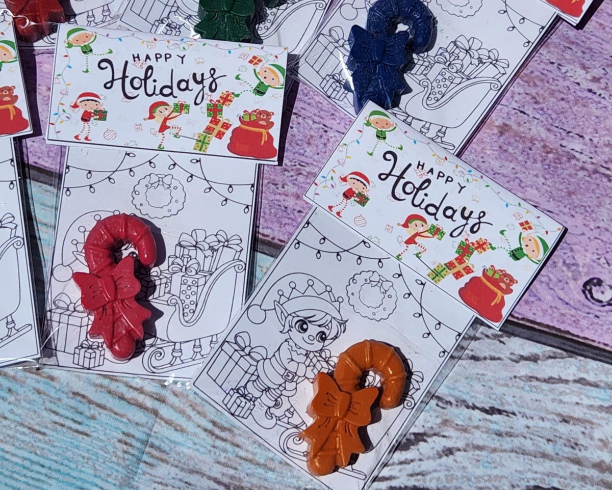Elf Coloring Kit with Candy Cane Crayons – Christmas Party Favors – Elf Toy Shop Gifts – Holiday Classroom Handouts – Kids Crayon Set