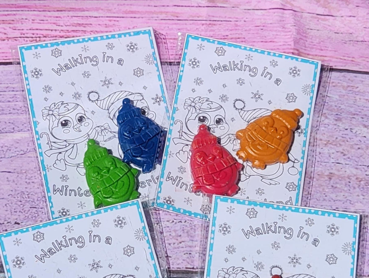 Penguin Crayon and Coloring Kit – Christmas Party Favors for Kids – Holiday Crayon Gift – Penguin Coloring Page – Non-Toxic Crayons