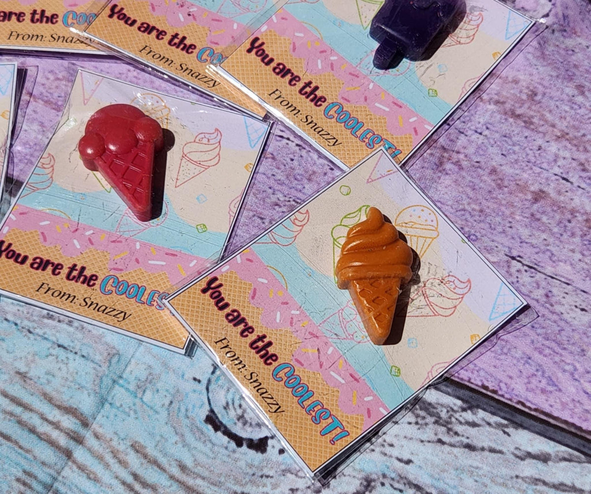 Ice Cream Valentine Cards with Non-Toxic Crayon: Kids Party Favors