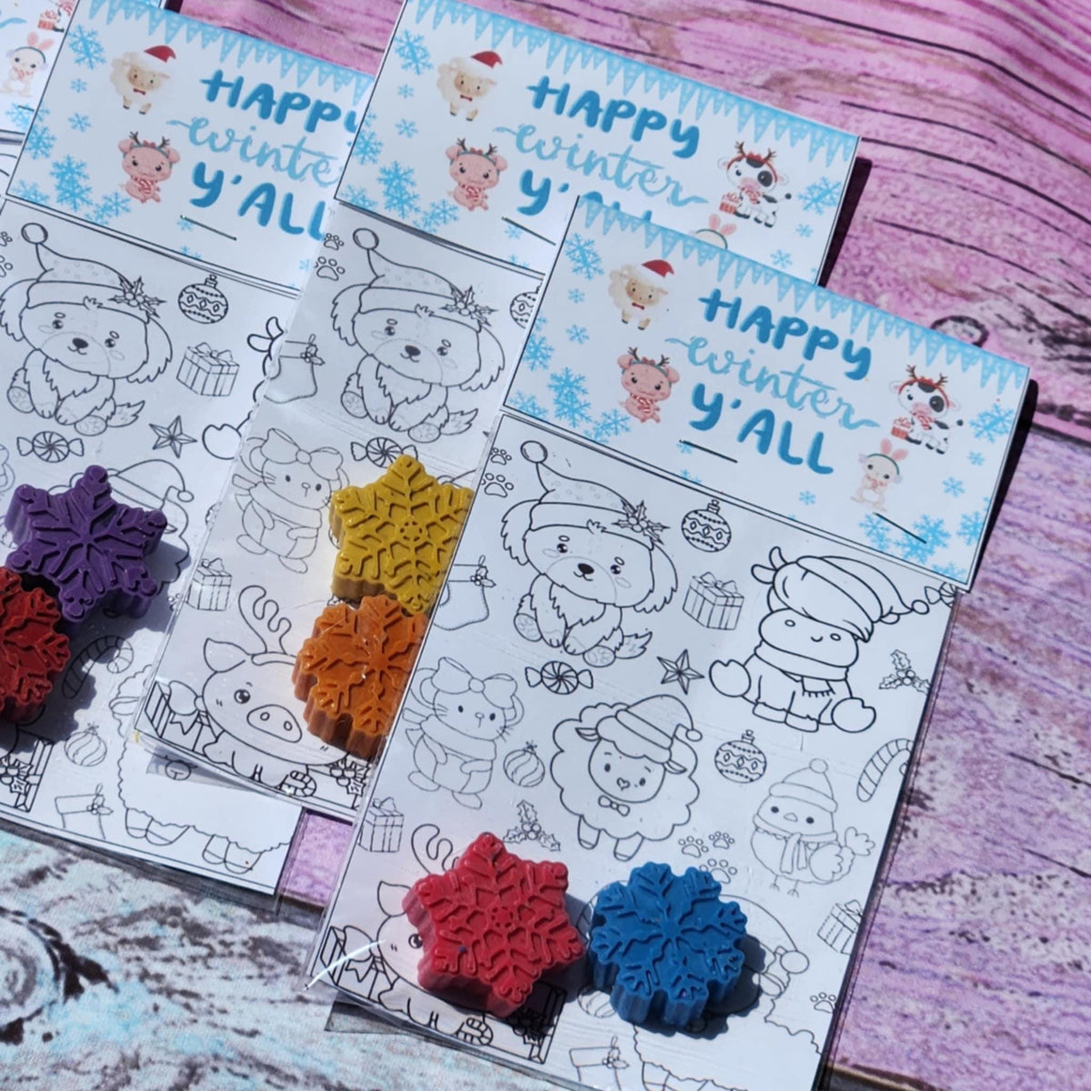 Snowflake Crayon Coloring Kit: Farm Animal Christmas Party Favor