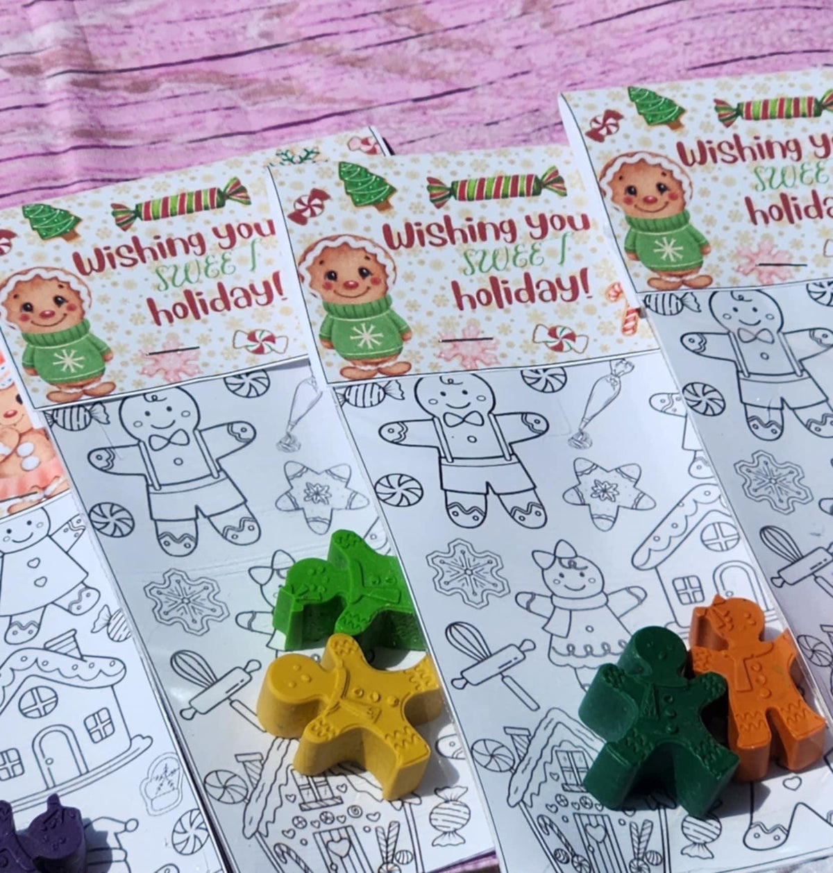 Gingerbread Crayons with Holiday Coloring Card: Christmas Party Favors