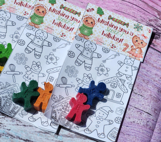 Gingerbread Crayons with Holiday Coloring Card: Christmas Party Favors