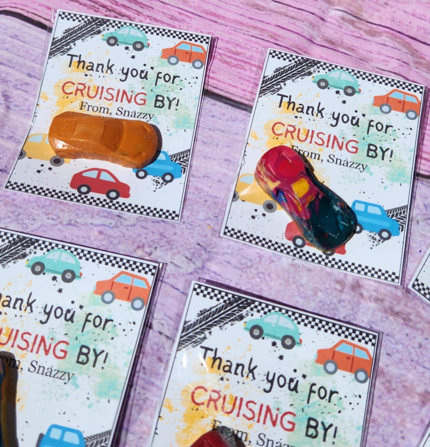 Mini Car - RaceCar Thank You Cards with Crayons | Car-Themed Birthday Party Favors | Goodie Bag Gifts | Crayon Party Favors for Kids