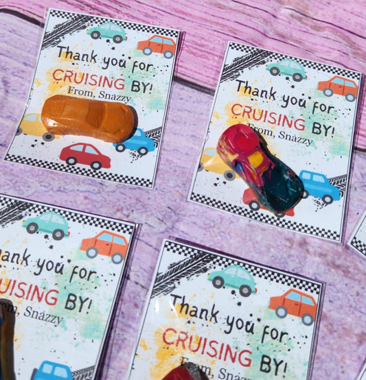 Mini Car - RaceCar Thank You Cards with Crayons | Car-Themed Birthday Party Favors | Goodie Bag Gifts | Crayon Party Favors for Kids