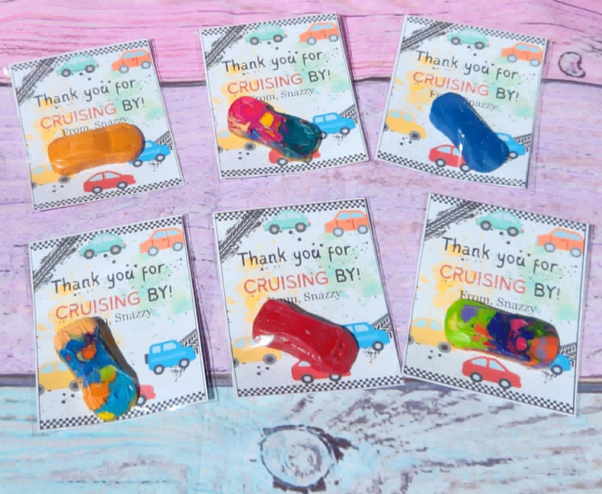 Mini Car - RaceCar Thank You Cards with Crayons | Car-Themed Birthday Party Favors | Goodie Bag Gifts | Crayon Party Favors for Kids
