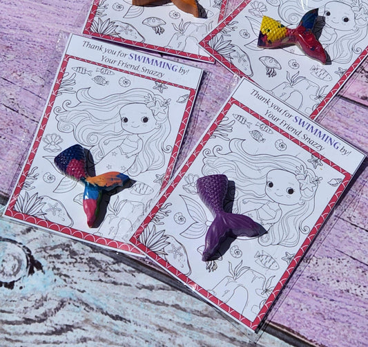 Mermaid Crayon Party Favors | Kids Birthday Gifts | Unique Mermaid Themed with Coloring Card l Mermaid Theme Birthday Favors l Mermaid Gifts