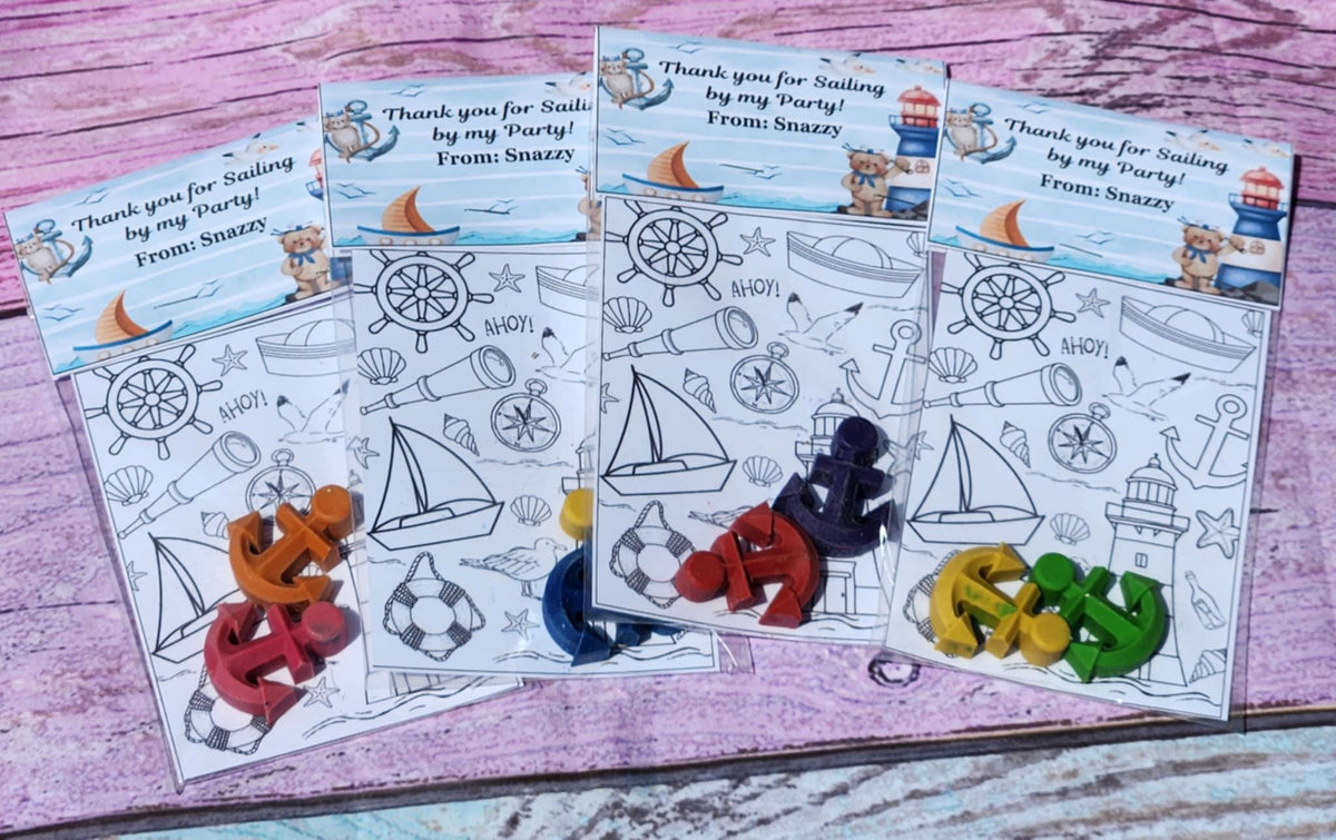 Nautical Crayon Party Favors | Sailing Birthday Celebration | Anchor & Sailboat Shaped Crayons | Ahoy Birthday Gifts for Kids l Goodie Bag