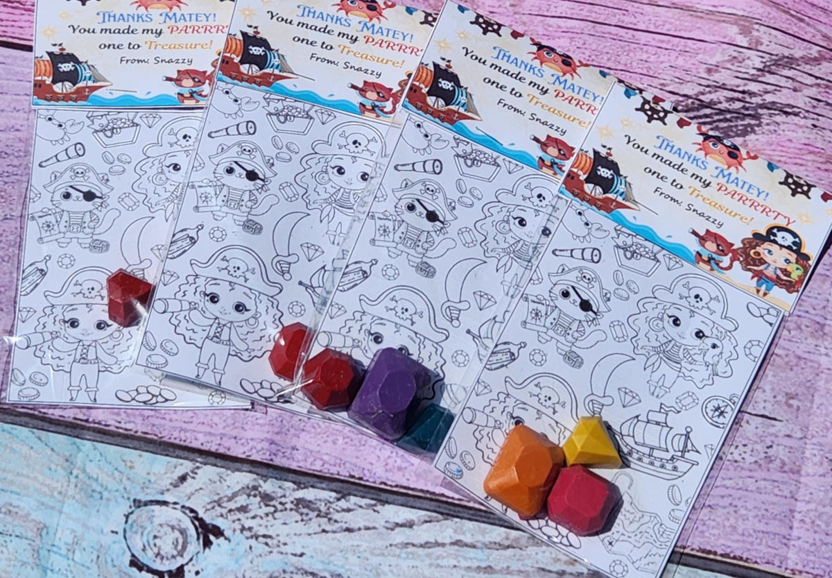 Pirate Girl Coloring Kit with Gem Crayons | Party Favors & Fillers | Non-Toxic Kids Crayons | Pirate Birthday Party Supplies