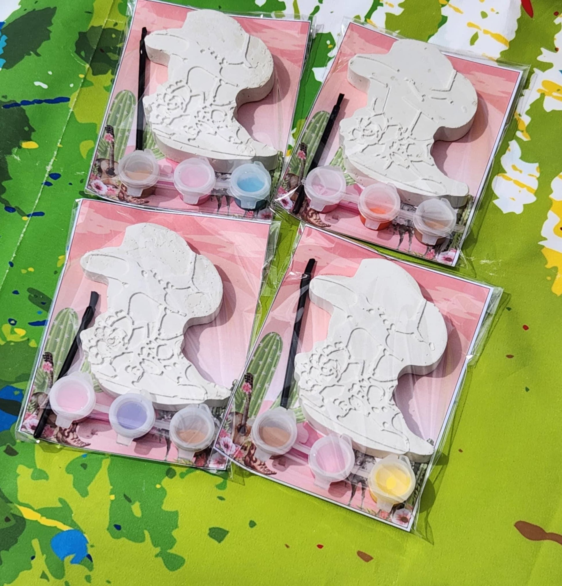 Cowgirl Party Favors | Plaster Paint Kit Activity | Non-Toxic Kids Craft | Boots & Saddle Up Fun l Cowgirl Birthday Theme Gifts