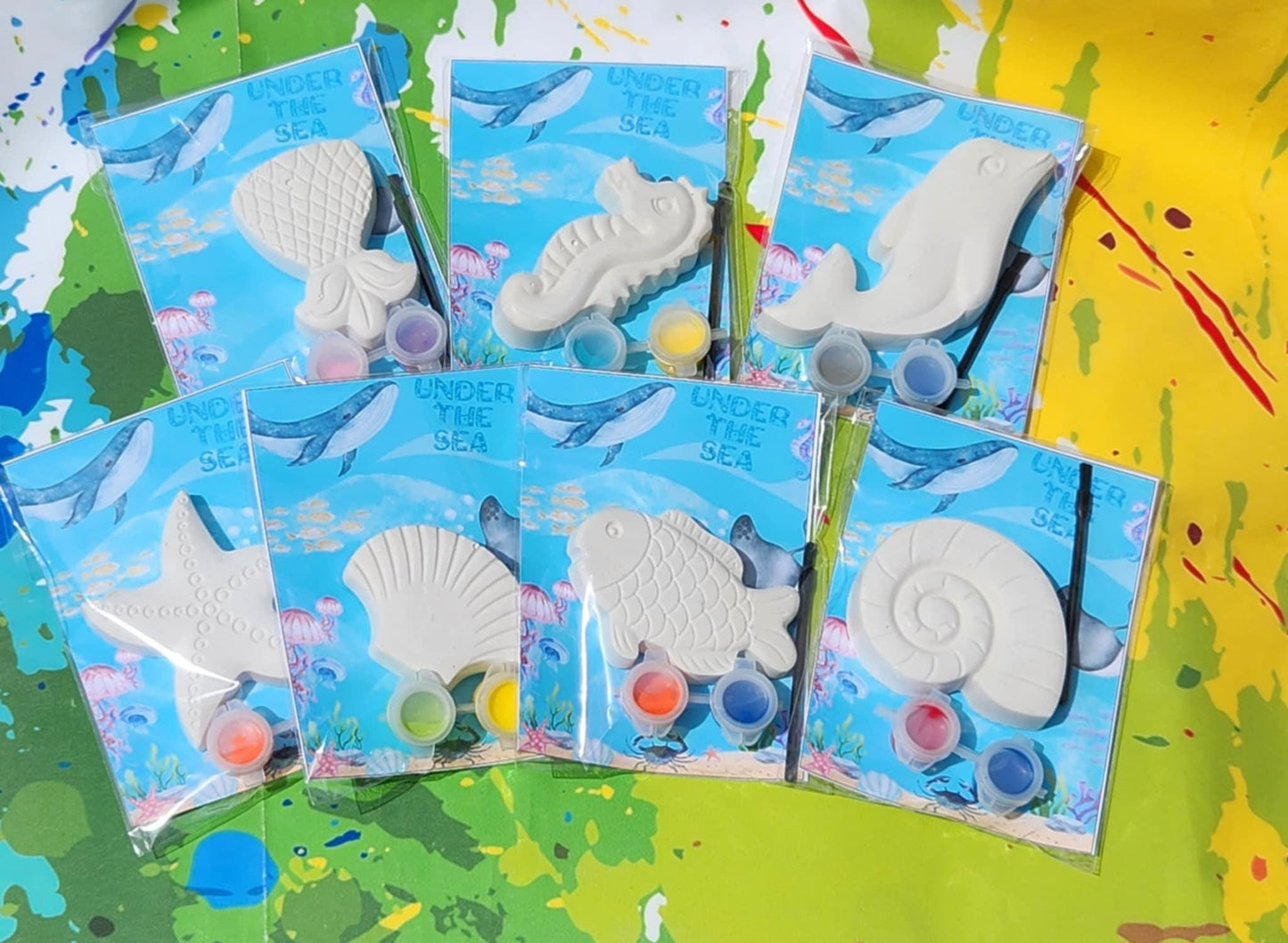 Ocean Themed Kids Paint Kits | Plaster Painting Party Favors | Under the Sea Birthday Activity | DIY Fish Dolphin Starfish Art