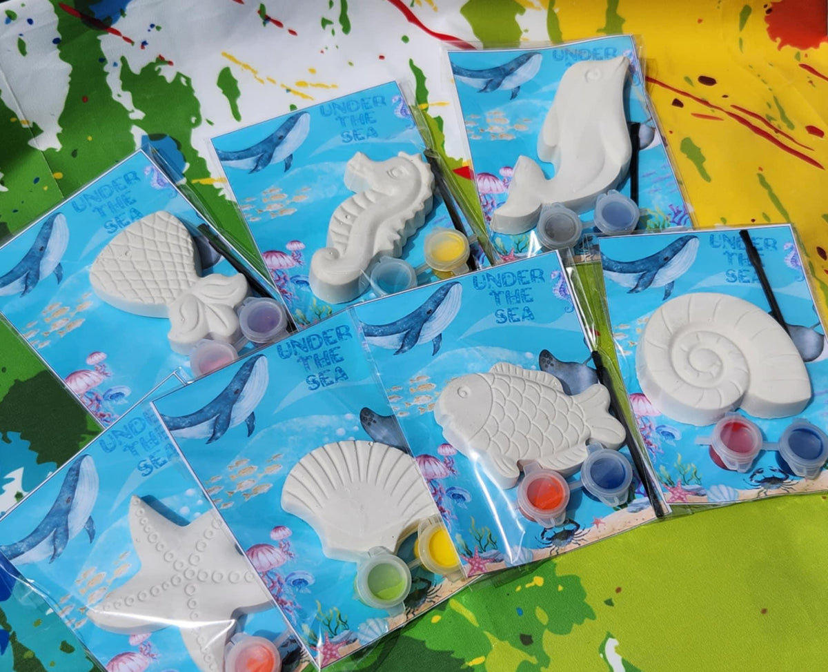 Ocean Themed Kids Paint Kits | Plaster Painting Party Favors | Under the Sea Birthday Activity | DIY Fish Dolphin Starfish Art