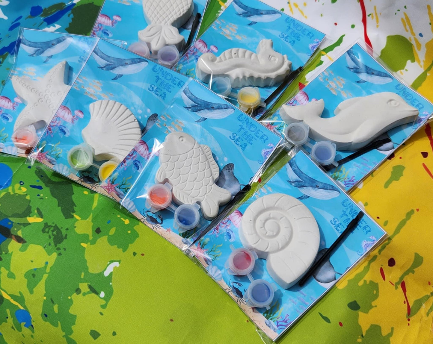 Ocean Themed Kids Paint Kits | Plaster Painting Party Favors | Under the Sea Birthday Activity | DIY Fish Dolphin Starfish Art