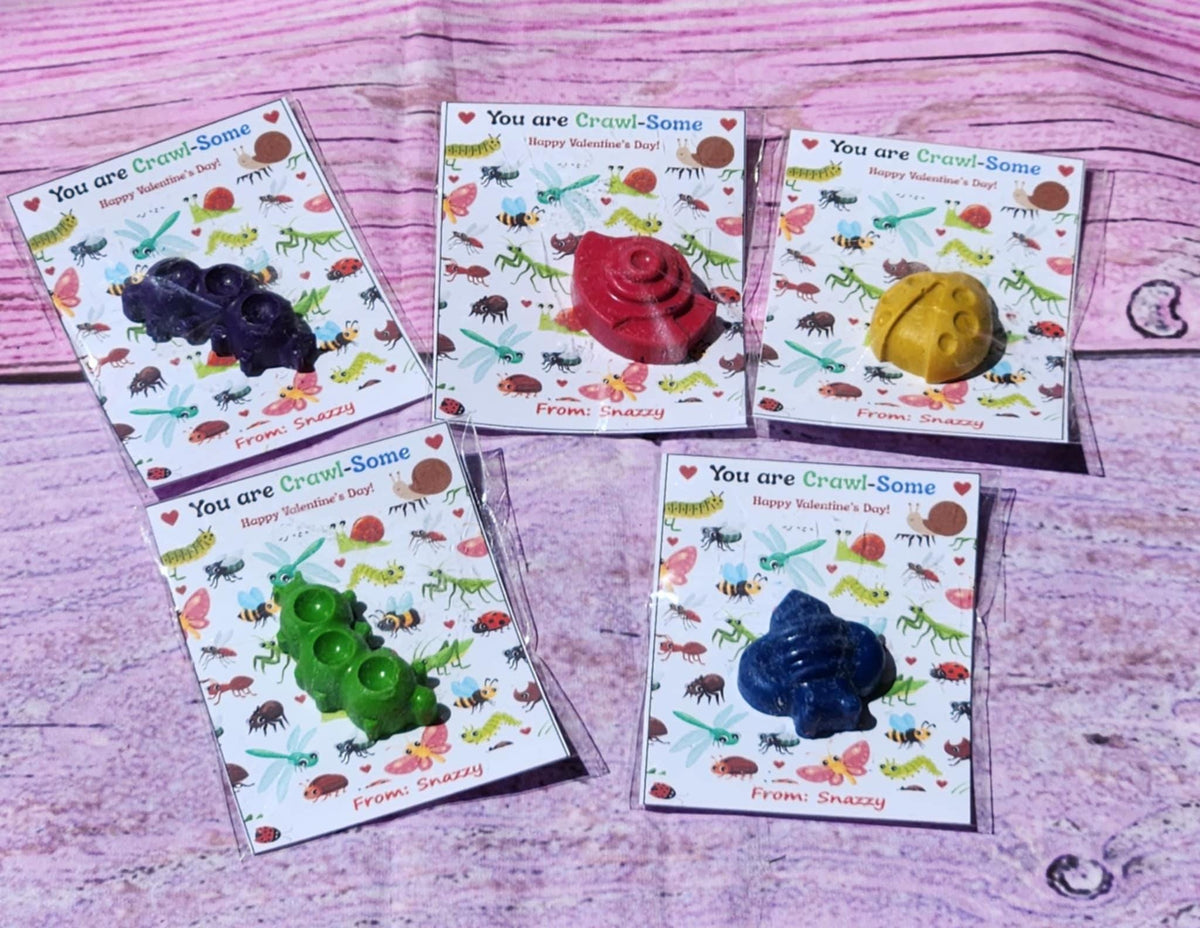 Personalized Bug Valentine Cards with Crayons | Kids Valentine's Day Favors | Classroom Gifts | Non-Candy Valentine's | Bug Crayons for Kids
