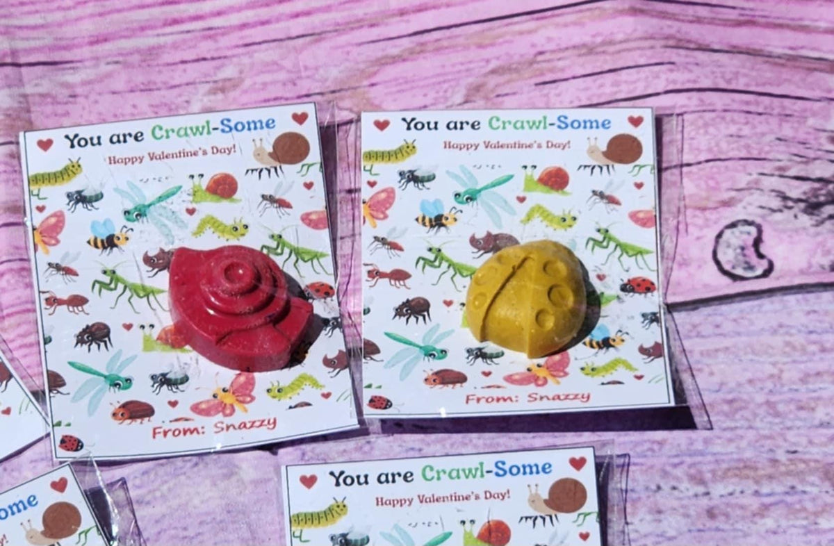 Personalized Bug Valentine Cards with Crayons | Kids Valentine's Day Favors | Classroom Gifts | Non-Candy Valentine's | Bug Crayons for Kids