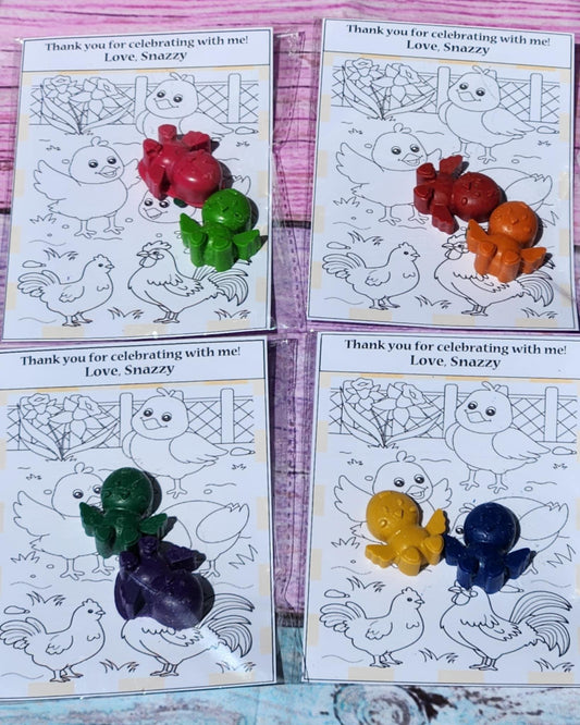 Chick Coloring Cards with Crayons | Classroom Gift | Kids Chicken Theme Birthday | Non-Candy Party Favor | Chick Crayons Activity Kit