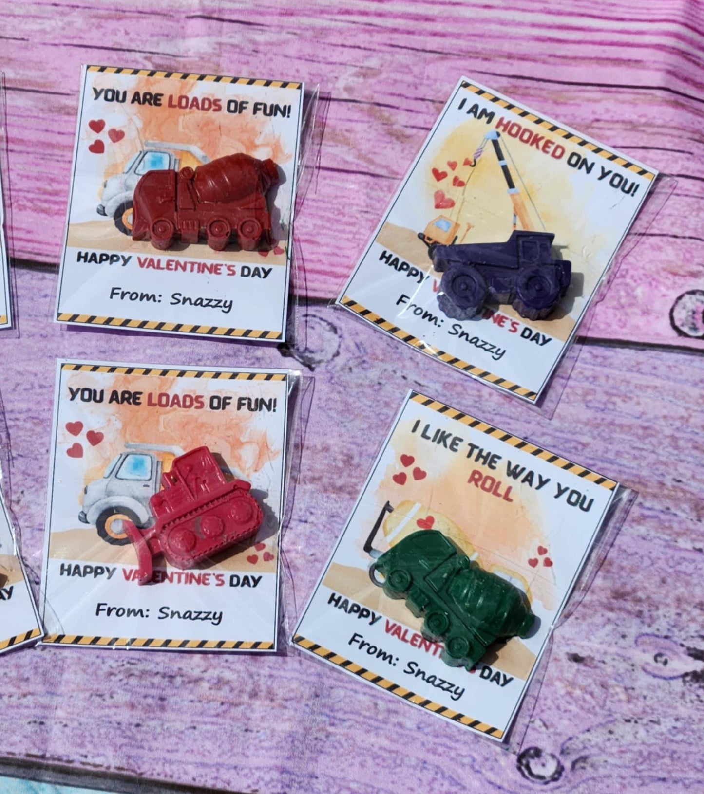 Construction Valentine's Day Cards with Crayon | Boys Valentines | Kids Valentine Party Favors | Non-Candy Class Handouts | School Gifts