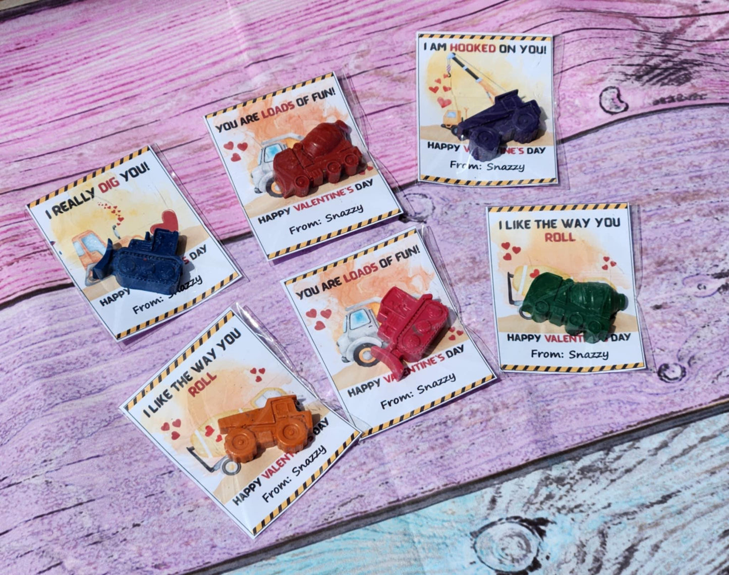 Construction Valentine's Day Cards with Crayon | Boys Valentines | Kids Valentine Party Favors | Non-Candy Class Handouts | School Gifts