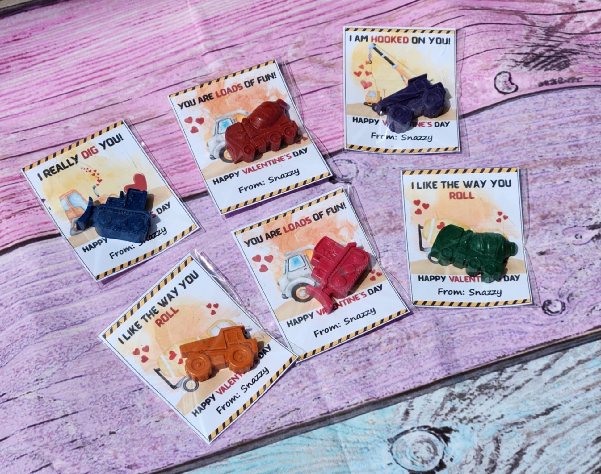 Construction Valentine's Day Cards with Crayon | Boys Valentines | Kids Valentine Party Favors | Non-Candy Class Handouts | School Gifts