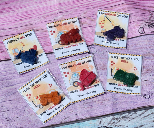 Construction Valentine's Day Cards with Crayon | Boys Valentines | Kids Valentine Party Favors | Non-Candy Class Handouts | School Gifts